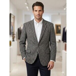 Vtg Daniel Hechter Ireland Connemara Tweed Blazer Jacket Gray Multi Fleck 42-44L